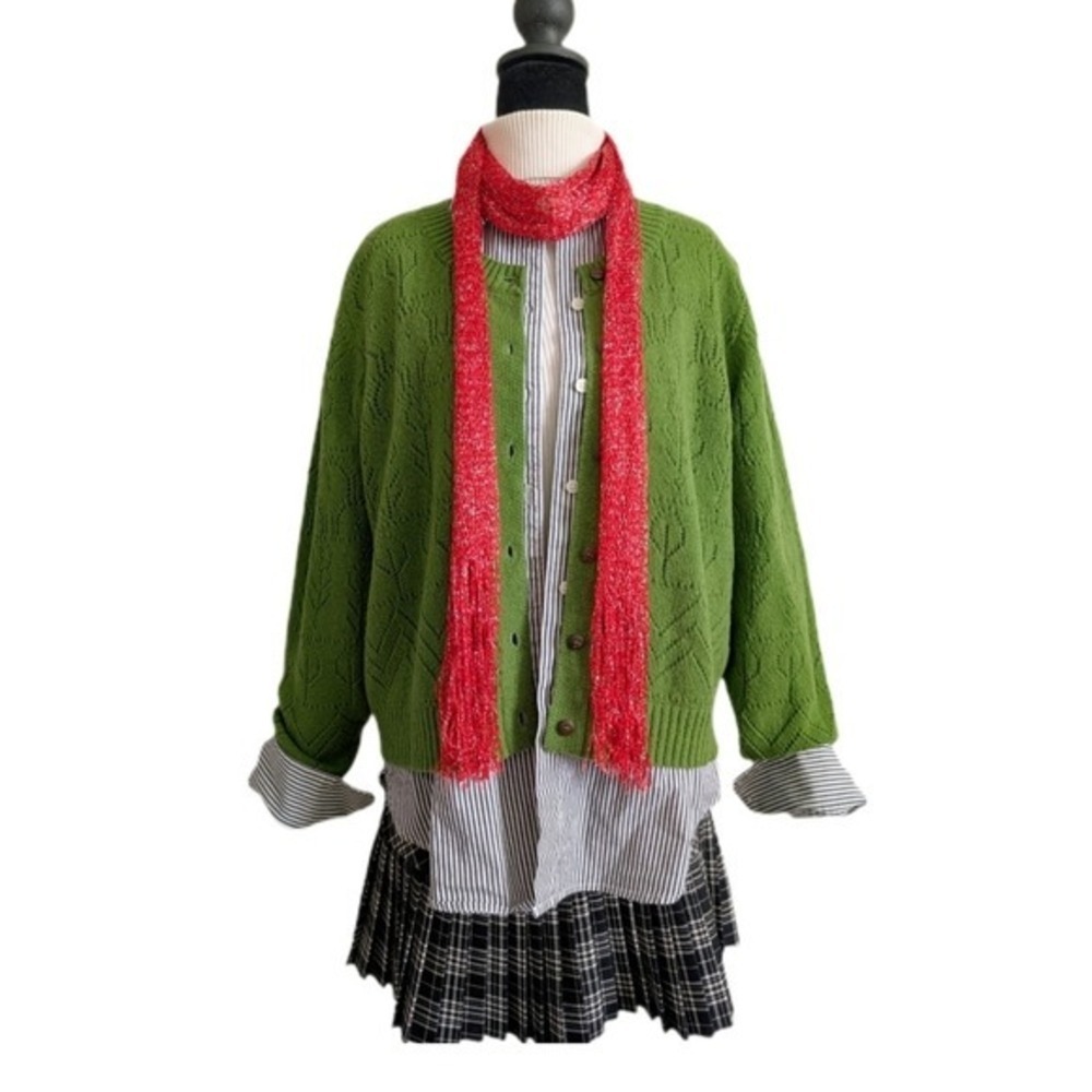 Vintage Y2K Uptown Girl Whimsigoth Red Sparkle Knitted Skinny Fringe Scarf